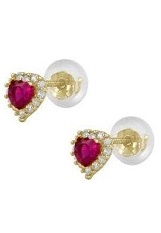tiny gold heart shaped July birthstone baby earrings